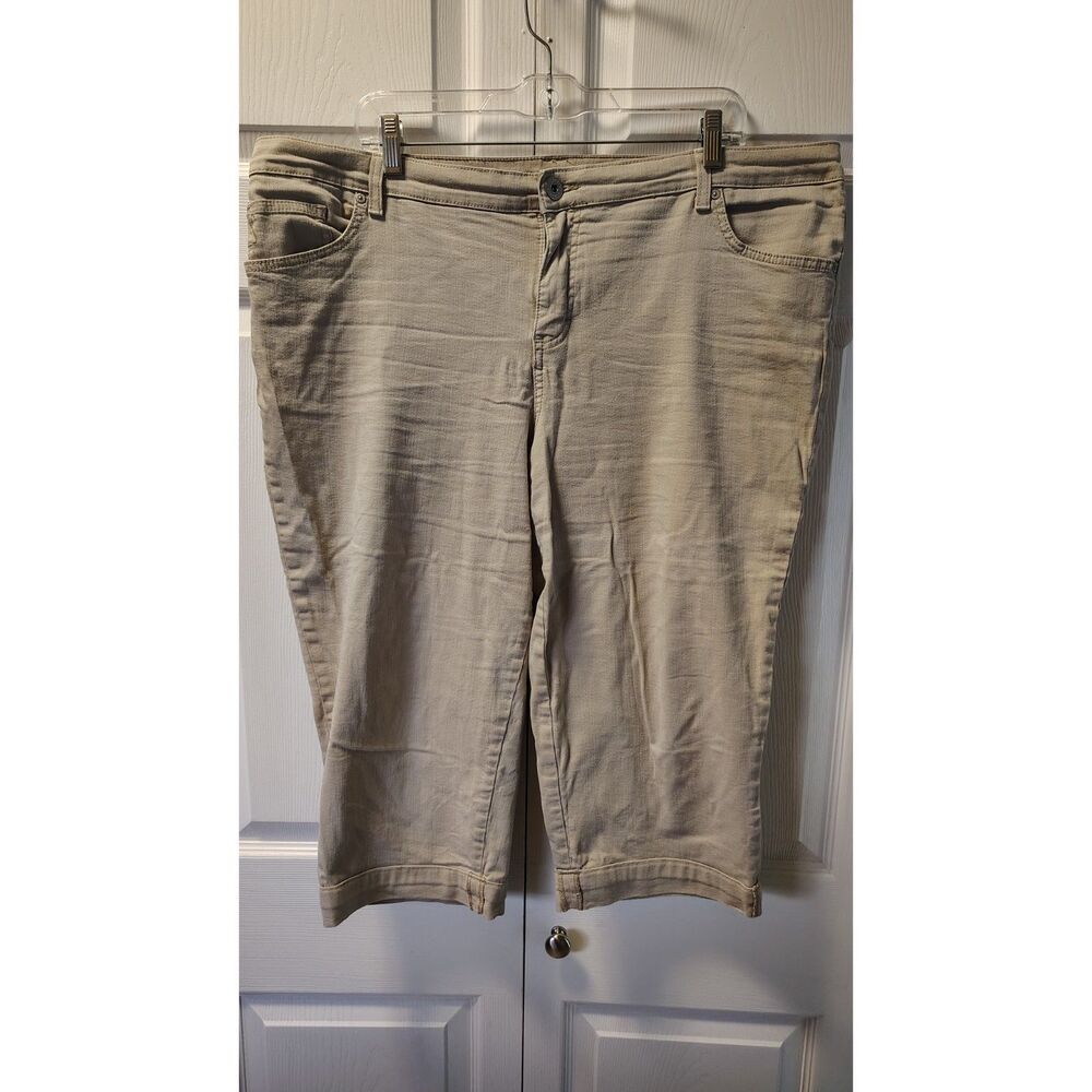 Style & Co Tummy Control Capri Pants Womens 16W Khaki Tan Stretch Denim Crop